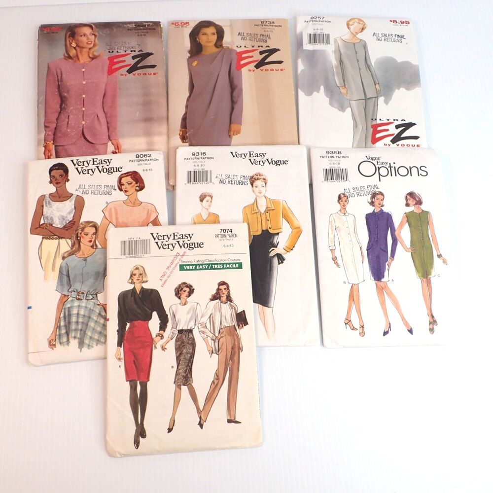 Vtg Vogue Easy Lot Of 6 Pattern 6-8-10 Dress, Skirt, Pant, Shirt 1987-1995 UNCUT